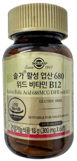 솔가 활성 엽산 680 위드 비타민 B12, 60정, 1개 - 쿠팡