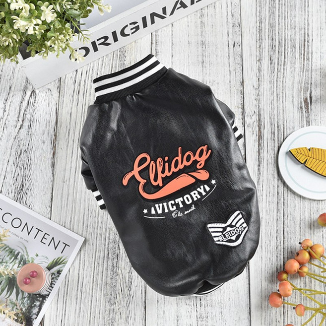 해피유통 애완동물 가죽 자켓 강아지 가을 겨울 따뜻한 외출복 패션 스포츠 스타일, S, 블랙