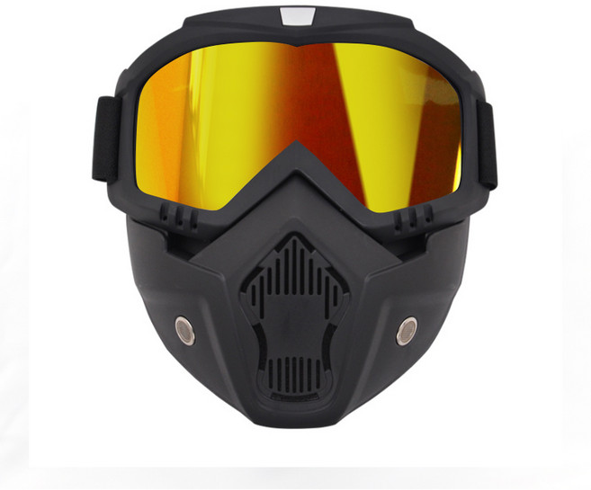 오토바이 라이더 페이스 안면보호 방풍 고글 마스크, 검정_미러골드