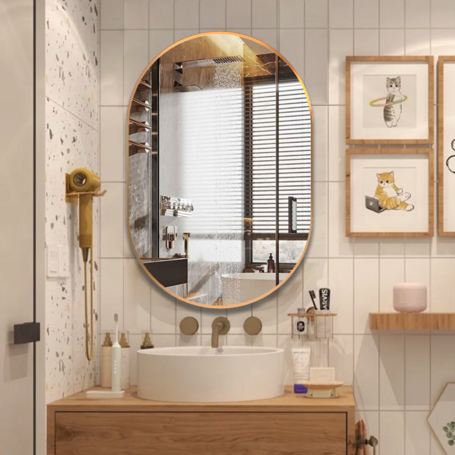 Brendayia 타원형 거울 610x910mm 벽걸이 거울 욕실 거울 현관 침실 거실, 골드