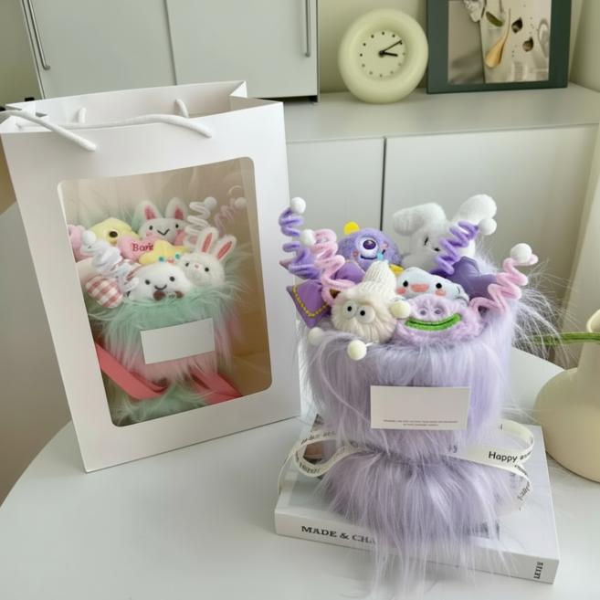 제이하이 복실복실 인형꽃다발 쇼핑백+카드+LED등, 1개, 보라