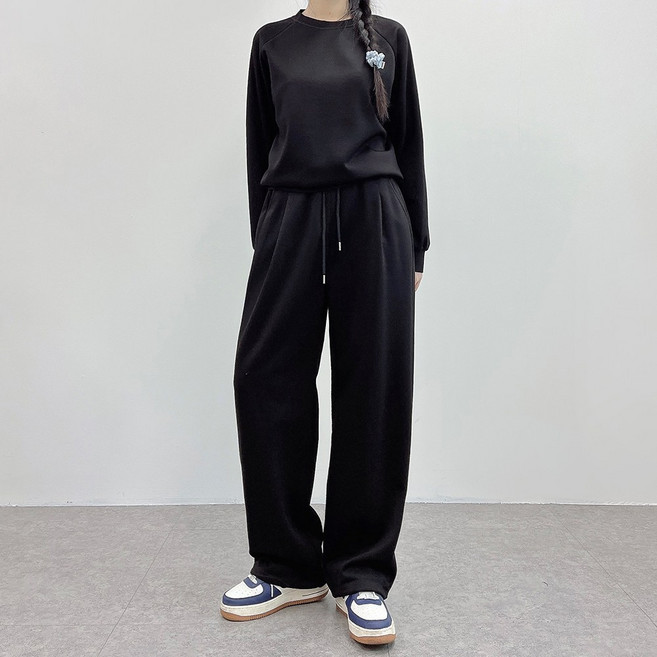 쏘옷 여성용 편안핏 맨투맨 + 투웨이 핀턱 와이드 팬츠 상하의 트레이닝 세트