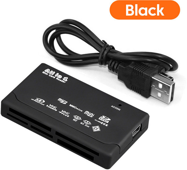 6-in-1 SD 카드 리더기 USB2.0 SD/TF/XD/MS 메모리 스마트 리더기(카메라 노트북 액세서리 어댑터용), Black, 1개