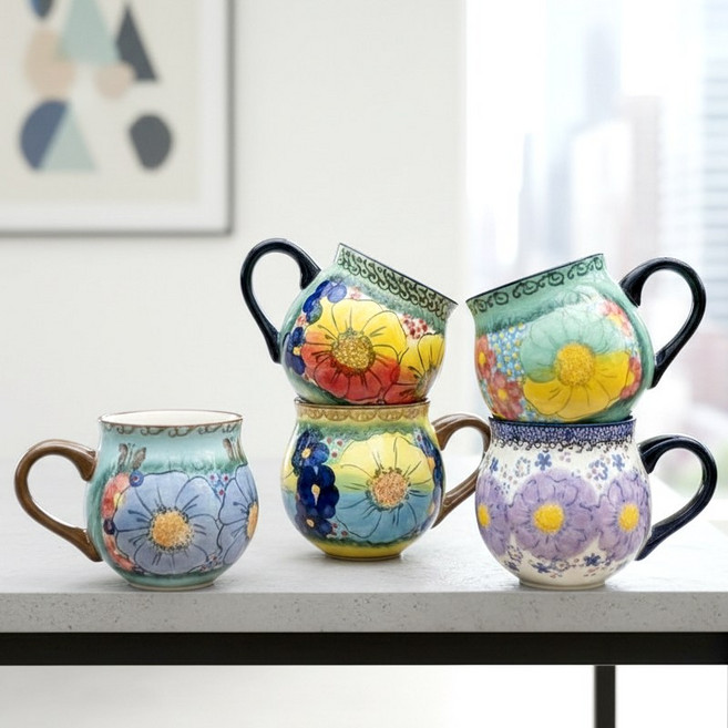 플라워리 도자기 미니 머그컵 머그잔 커피잔, 5개, 혼합