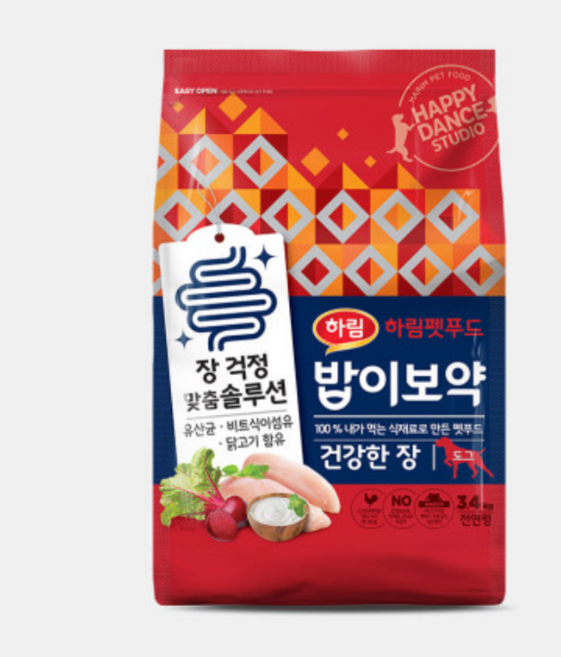 하림펫푸드 전연령 밥이보약 알맞은 체중 강아지사료, 장건강/유산균, 3.4kg, 4개