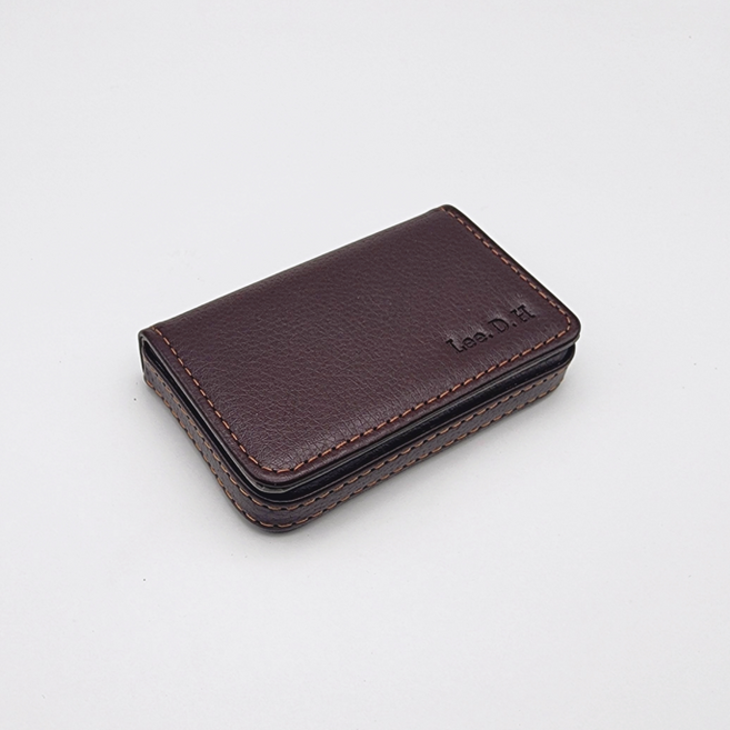 이니셜 각인 명품 카드 명함지갑 가죽 명함케이스, 불박각인, 브라운, 1개