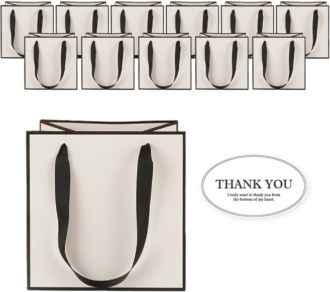 빛공 정사각 고급 미니 선물 쇼핑백 종이가방, 12개, 블랙&화이트