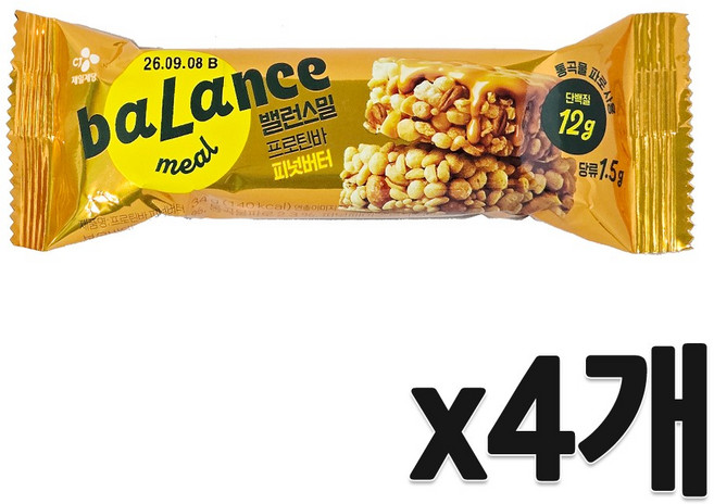 CJ 밸런스밀 프로틴바 피넛버터, 34g, 4개