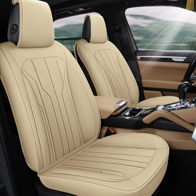 Novaseed 새로운 우아한 인조 가죽 자동차 시트 커버 세단 SUV 등에 적합 클래식 스타일 간편한 설치, Beige, 앞좌석 x 1세트, 1개