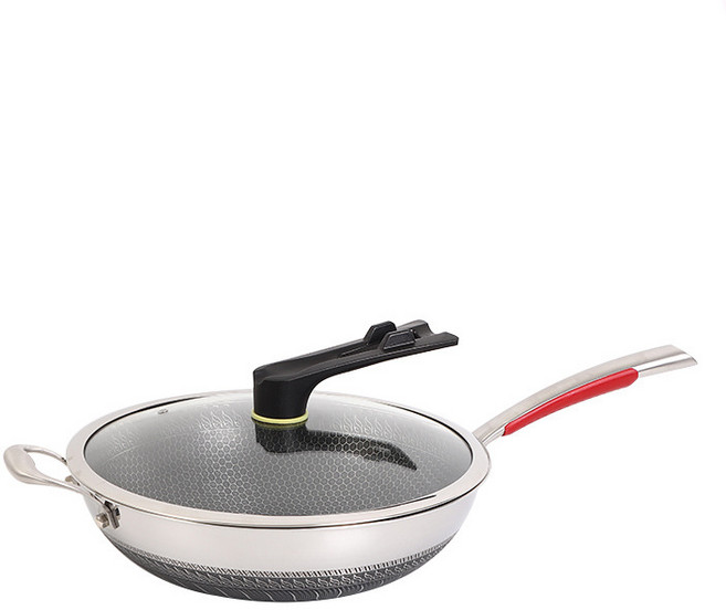 스텐레스 후라이팬 논스틱 냄비 가정용 가스레인지 적용 인덕션 가스레인지 볶음요리 미유연, 양면 웍 (뚜껑 포함), 속이 빈 귀 36Cm, 1개