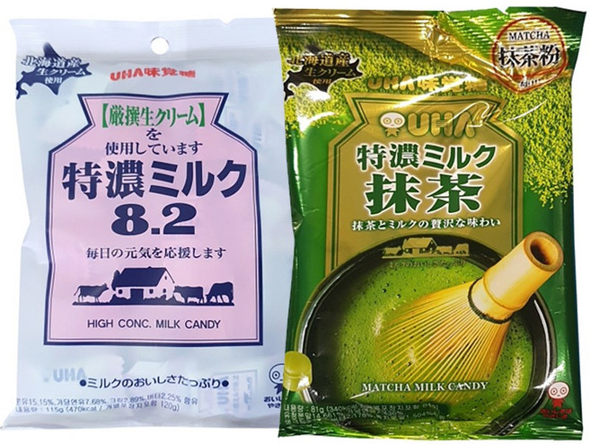 미카구토 UHA 토쿠노 사탕 2종 (토쿠노 밀크캔디 115g+토쿠노 밀크마차캔디 81g), 1세트, 196g