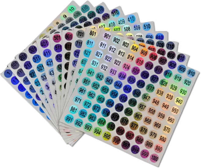 다인노 빛 반사 방수 레이저 연속 숫자 스티커 1~1000, 혼합