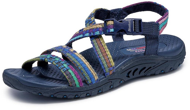 Skechers 여성용 Reggae Sew Me 보헤미안 우븐 스트랩 슬링백 블랙 멀티