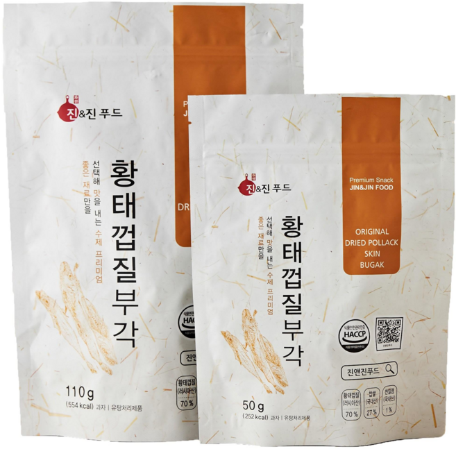 진앤진푸드 담백하고 고소한 일품 수제 찹쌀 황태껍질부각 아이들 간식 맥주 안주 회사 간식 콜라겐 간식, 50g, 9개
