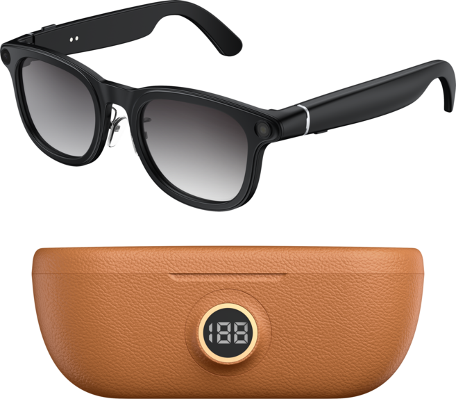 신형 800만 고화질 AI 스마트 안경은 3600mAh 대용량 충전창 안정 촬영 번역 안경을 갖추고 있습니다., 검은색 변색 안경+브라운 충전소, X01