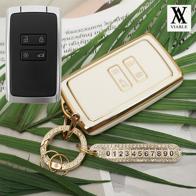 바이어블 르노삼성 4버튼 차키 TPU 키케이스 번호판 큐빅 키링 키홀더 세트 SM6 QM6, (블랙골드) 4버튼 케이스(TA-42), (골드) 큐빅 넘버키링