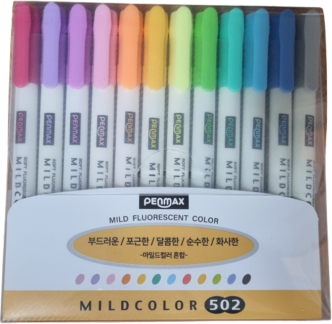 펜맥스 비비드 마일드컬러 형광펜 12색 세트, 1세트, 혼합색상
