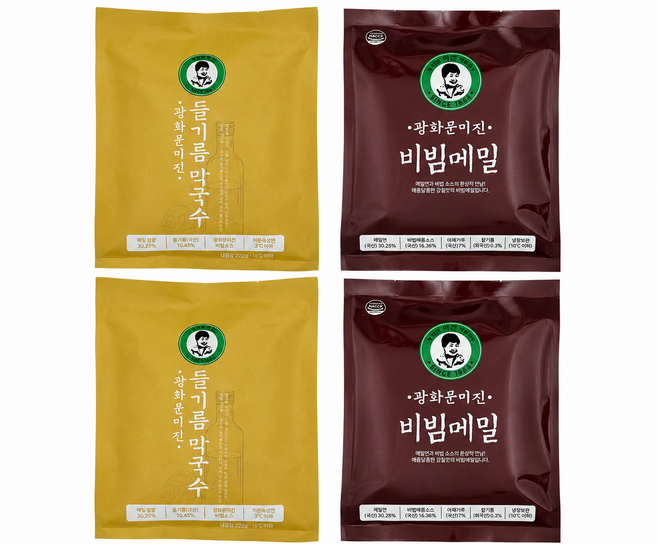 광화문 미진 비빔메밀+ 들기름메밀국수 1+1세트 간편식 메밀면 냉메밀 비빔국수, 875g, 2세트