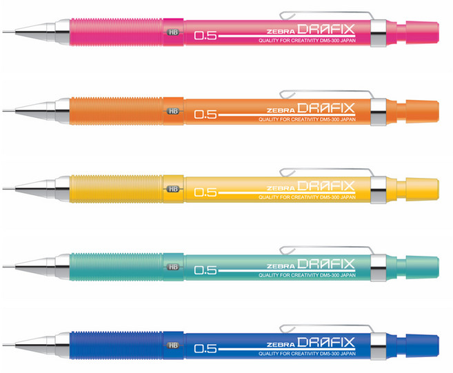 제브라 드라픽스F(N) 형광 샤프 0.5mm DM5-300 5색 세트, 5개 (DRAFIX-F 네온 컬러세트)
