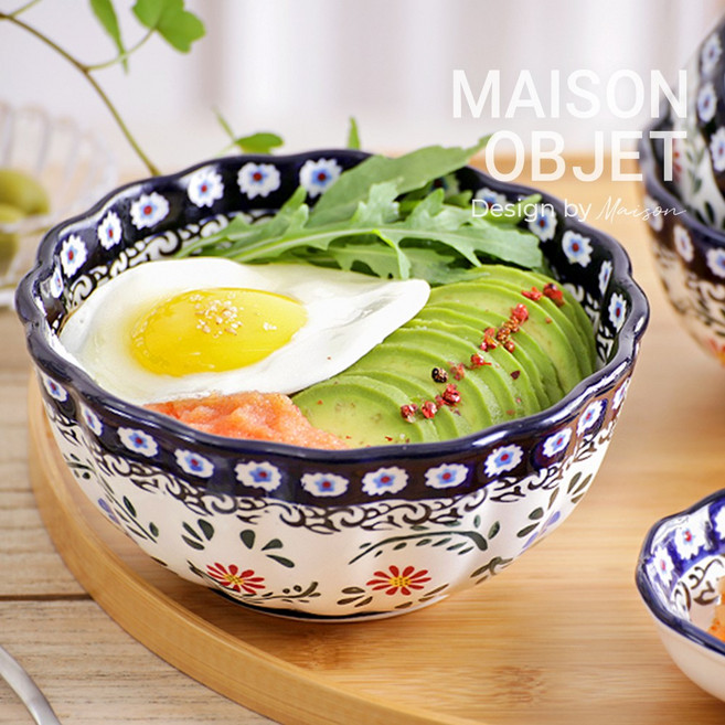 프라카 폴란드풍 도자기 면기 2P, 프리지아+아이리스, 2개