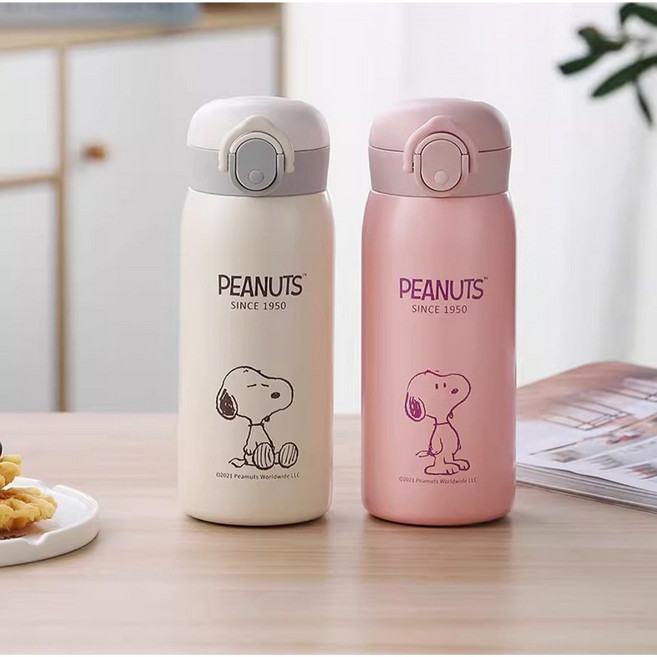 원터치스텐 초등 유치원 유아 물병 스누피텀블러, 1개, 420ml, 화이트