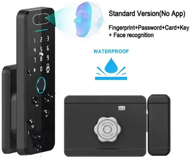 WiFi 지문 코드 및 IC 액세스 기능을 갖춘 실외 방수 스마트 잠금 장치 - 충전식 배터리가 포함된 전자, 02 No app Face