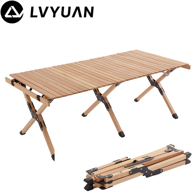 루앤 감성 캠핑 고급 원목 느티나무 접이식 롤 테이블, 1개