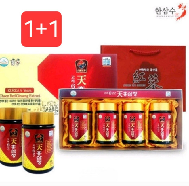 1+1 한삼수 고려 6년근 천홍삼정 240g (4병+4병) 홍삼농축액 6년홍삼정 4시이전 결제시 당일발송, 8개