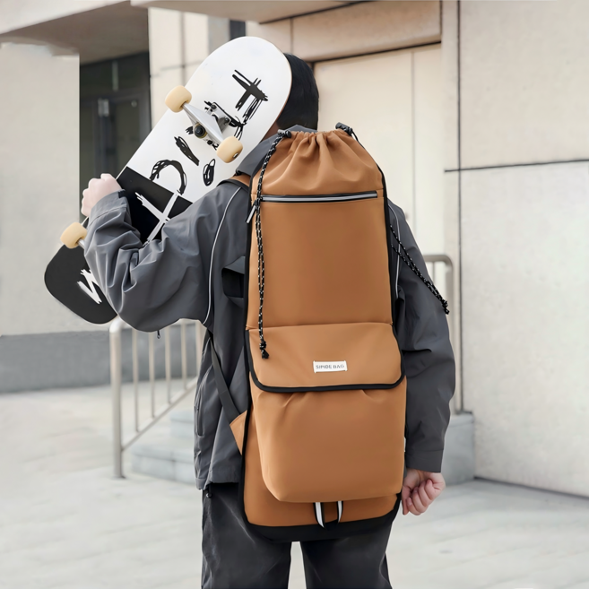 sipide 스케이트보드 수납 가방 백팩 전용 롱보드 서프스케이트 캔버스 수납백 휴대용 가방, 1개, 브라운