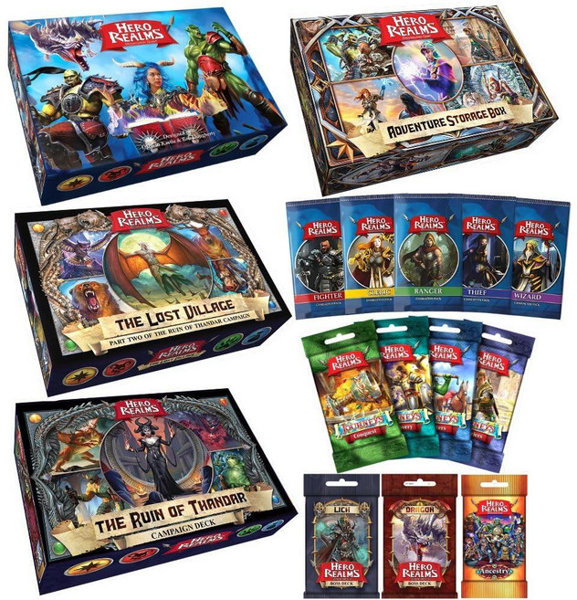 Hero Realms Wise Wizard Games 컴플리트 번들: 베이스 게임 캐릭터 팩 보스 덱 탄다르의 유적 조상 여행 잃어버린 마을 및 보관 상자 (16 품