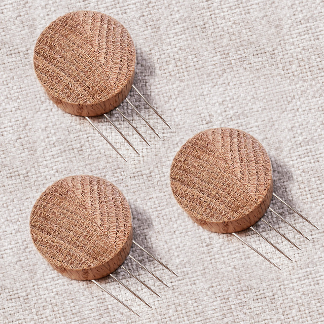 100% 원목 우드 꼭고핀 벽지핀, 3개, 오크