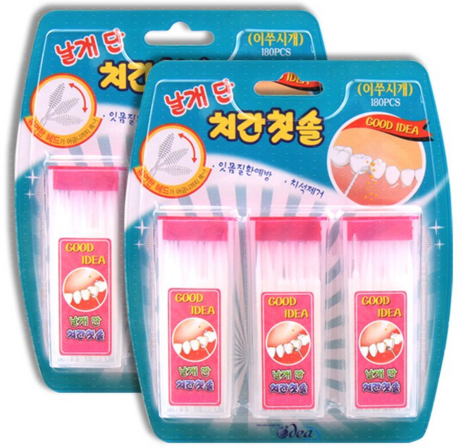 날개단 치간칫솔 치석제거 180PCS 2개+휴대용거울, 180개입