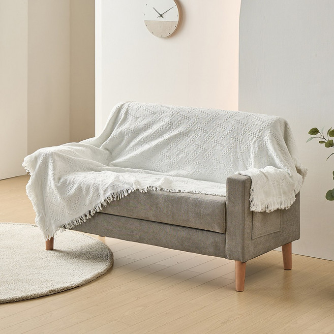 [마리베] 비타 패브릭 감성디자인 소파커버 덮개 가성비 담요 블랭킷 화이트 캠핑차박 [90x150], 화이트(90X150), 1개