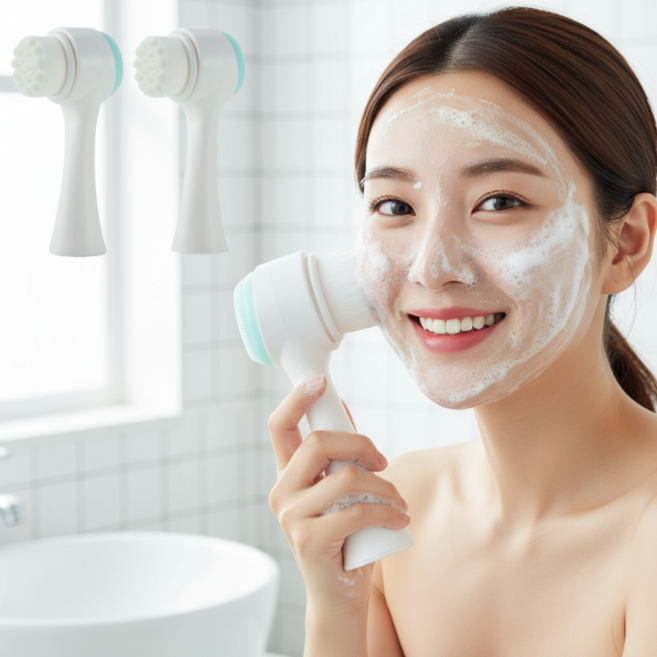 [재고 정리 세일] 융풍 클렌징 얼굴 각질제거 세안 브러쉬 듀얼 실리콘 클렌징 브러시, 블루 2개