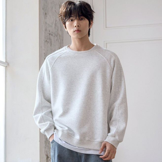 스몰더 남자 오버핏 데일리 포인트 맨투맨 티셔츠