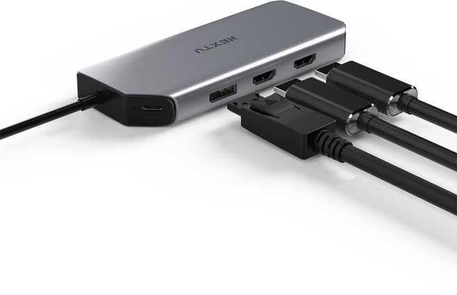 USB-A 3.0 5Gbps의 포트x3제공 최대 3개의 모니터 확장가능 Type-C 멀티포트 어댑터 MST지원 NEXT-3376TCH-DUAL