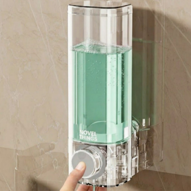 노벨띵즈 무타공 접착식 벽걸이 가글 샴푸 디스펜서 욕실용기, 화이트, 1개