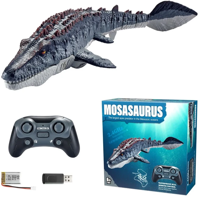 3712 RC 모사사우루스 보트 장난감 공룡 보트 장난감 2.4GHz 무선 조종 전동 수상 동물선박 어린이 야외 수, 01 as show