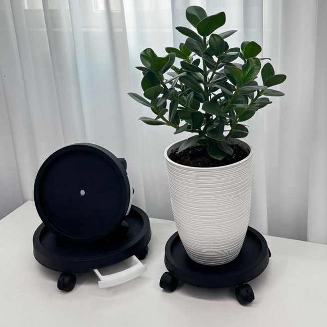 헤임아로 이동식 화분 원형 물빠짐 받침대, 블랙, 2개