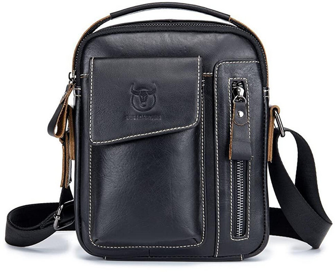 남성용 소형 숄더백 천연 가죽 가방 레트로 경량 크로스 바디 에브리데이 사첼백 비즈니스 캐주얼 스포츠 하이킹 여행용 블랙. 빈티지, 남성용 소형 숄더백, 천연 가죽 가방, 레트로 경량 크