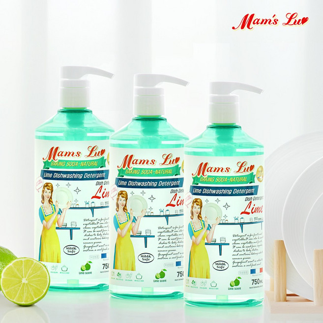 맘스럽 라임 주방세제 750mlX3개입 초고농축 천연 라임향 피부저자극테스트 항균인증 야채 과일 식기 세척세정제 중성세제, 3개, 750ml