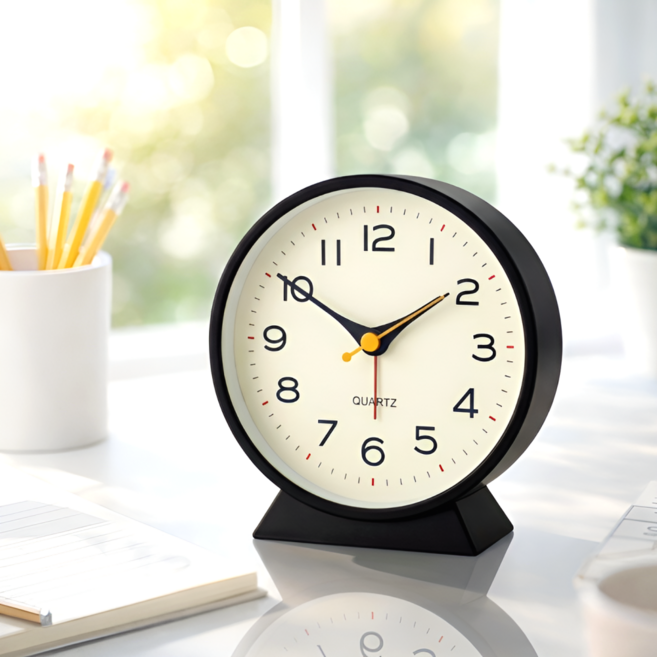 살림하루 보기편한 무소음 인테리어 탁상 시계, 블랙