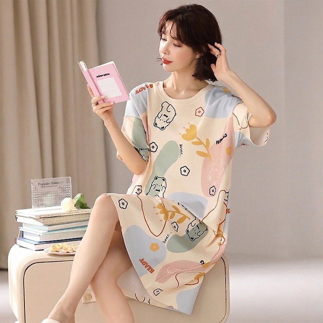 2장 여름잠옷 반팔 원피스잠옷 여성 홈웨어 파자마 여자