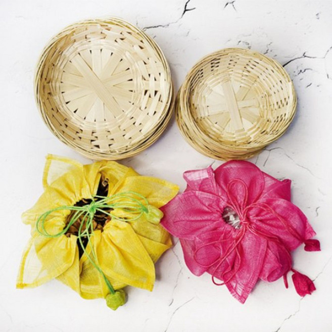 대나무 바구니 모시 함박꽃 주머니 케이스 전통 한과 떡 사탕 포장 선물 보자기, 1개