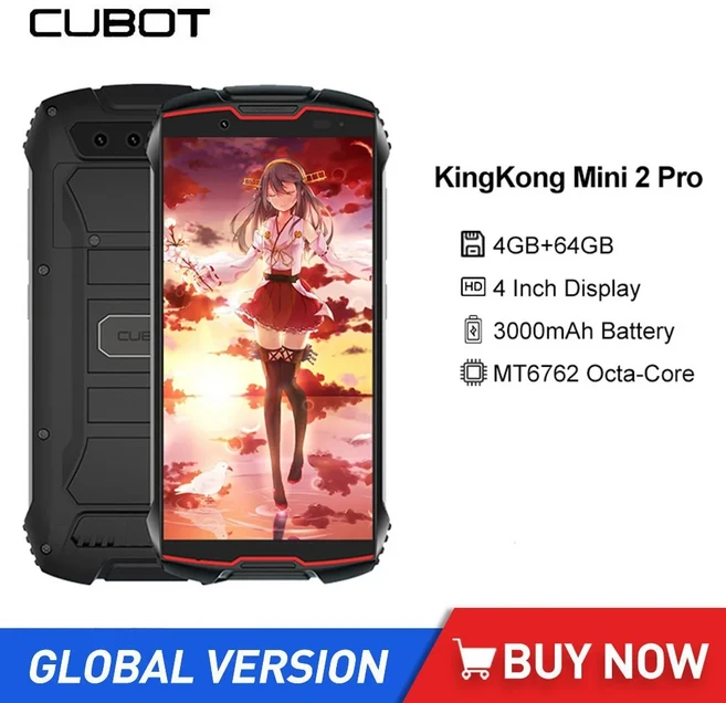 초소형미니스마트폰 Cubot KingKong Mini 2 Pro 방수 견고한 미니 스마트폰 4 인치 옥타코어 4GB + 64GB 듀얼 SIM 휴대용 소형 4G 휴대폰, 1) Black Red - 64G - 4GB, 1개 - 쿠팡