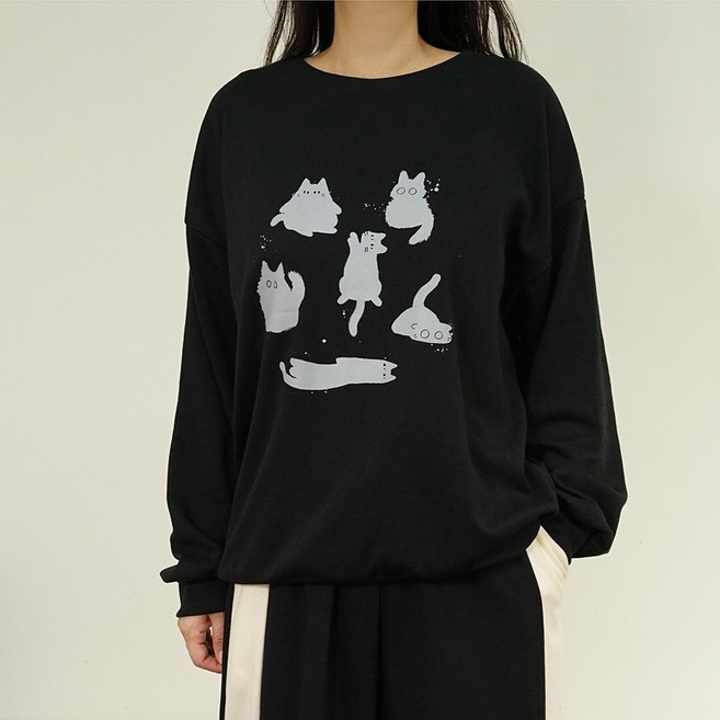 빅걸스토리 빅사이즈 여성 라운드 야옹이 박스 맨투맨