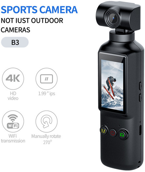 4K 액션 카메라 B3 270도 회전 렌즈 손잡이 손떨림 보정 야외 촬영 방수 하우징 지원 사진 동영상, 블랙+32GB+카드리더키