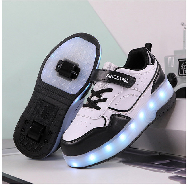 4륜 LED 롤러슈즈 휠리스운동화 바퀴달린 운동화 롤러스케이트운동화(멋진 운동에 필수 균형 감각을 키우기에 필수), 40（250）, 198 흑백