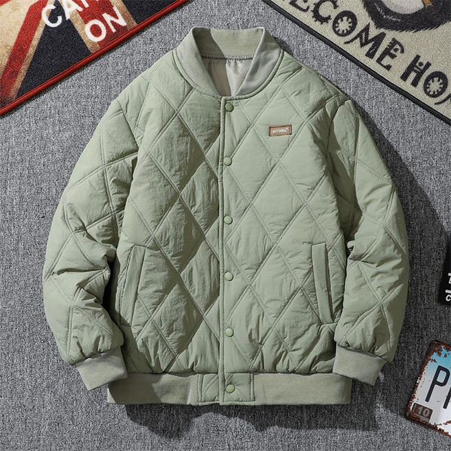 ROYALBELLE 남성 스탠드넥 패딩 퀄팅 래글런 소매 기모 빈티지한 밑단 시보리 코트 U0110711