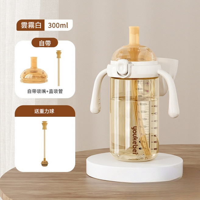 翻蓋 PPSU吸管奶瓶 10個月以上使用 1個裝, 1個, 【自帶吸嘴】300ml（重力球款）